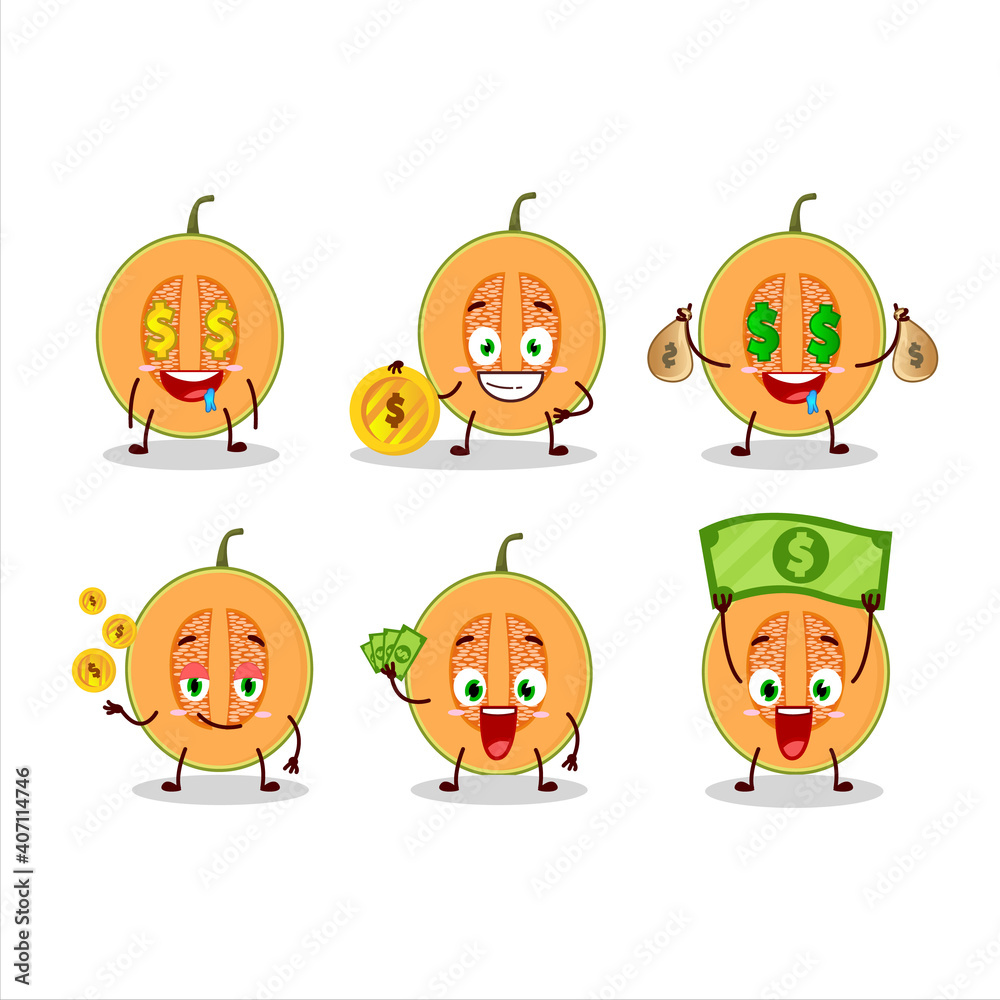 Canvas Prints Slice of melon cartoon character with cute emoticon bring money