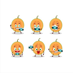 Photographer profession emoticon with slice of melon cartoon character
