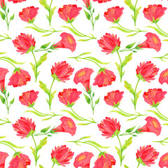 Seamless pattern pink, romantic, abstract flowers in watercolor.Children, cute illustration in watercolor. Background for March 8 and Valentine's Day.