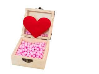 gift box with a red heart inside on  table. Valentine day.