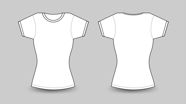 Womens white t-shirt with short sleeve, T shirt mockup in front and back view Vector template illustration, template for clothing print, empty apparel for mockup, Female fashion. t shirt design