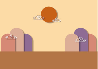 동양적인 산과 달 해 배경 이미지