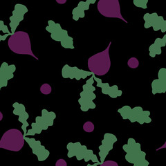 beets and leaves seamless pattern. vector hand drawn doodle. wallpaper, textiles, kitchen, wrapping paper, vegetable, harvest.