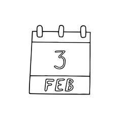 calendar hand drawn in doodle style. February 3. National Carrot Cake Day, date. icon, sticker, element, design. planning, business holiday