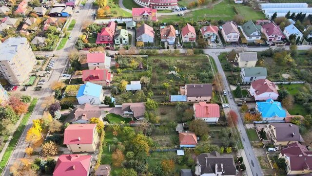 Residential area of the city at aerial cityscape houses in small town in the countryside. Uzhhorod Ukraine Europe