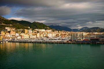 selerno harbor with parts of it's downtown view, Italy