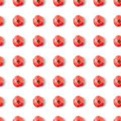 Seamless pattern with red pomegranate fruit on white background. Minimal flat lay concept.
