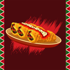 mexican food restaurant poster with burritos in dish and frame