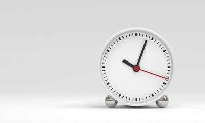 Clock face with hour minute and second hands about 10 o clock on white background. Object and equipment concept. Lately time theme. 3D illustration render graphic design