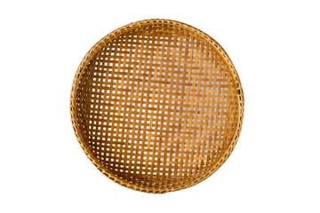 Bamboo basket isolated on white background, top view, clipping path.