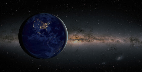 Fototapeta na wymiar Planet Earth with Milky Way galaxy in the background 