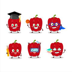 School student of red pepper cartoon character with various expressions