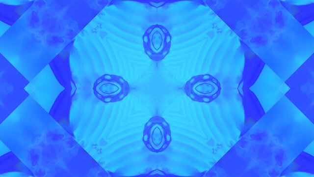 Abstract textured moving blue neon kaleidoscope background