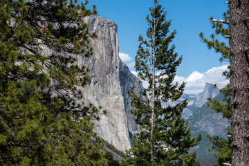 El Capitan and Half Dome from Tunnel Lookout in Yosemite National Park.