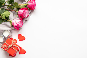 Valentines Day background with present hearts and flower