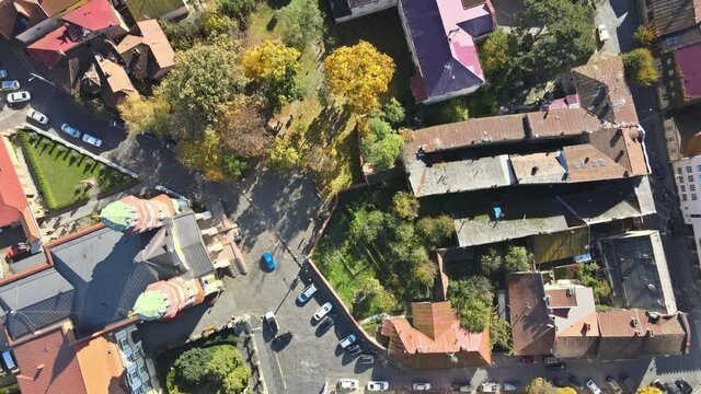 View from the height of the city on the roofs of houses, trees view Uzhhorod Ukraine Europe
