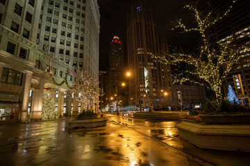Chicago, Illinois, USA - December 23 2020: N Michigan Ave at night. Downtown Chicago during Christmas.