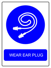 Wear ear plugs vector sign isolated on white background, ear protection safety symbol