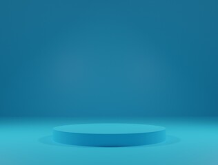 Blue podium minimal on blue background. Product presentation, Mock up, stage pedestal or platform. 3d rendering