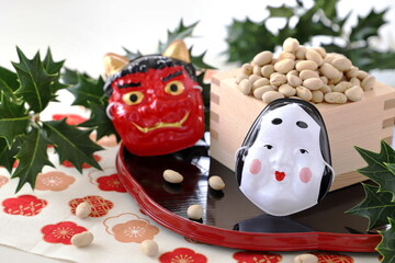 節分　福豆　おかめ　赤鬼