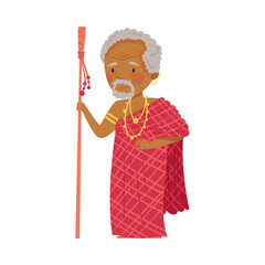 African Senior Man Character in Traditional Tribal Clothing Vector Illustration