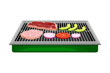 Rectangular Charcoal Barbecue Grill with Metal Grid for Cooking Food Vector Illustration