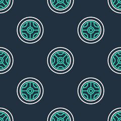 Line Car wheel icon isolated seamless pattern on black background. Vector.