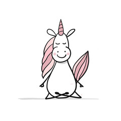 Funny Unicorn doing yoga, sketch for your design