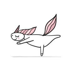 Funny Unicorn doing yoga, sketch for your design