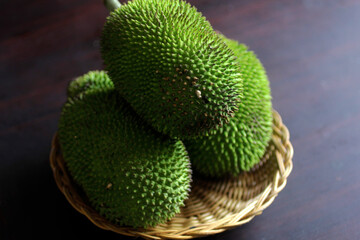 close up of a bunch of young jack fruits