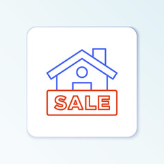 Line Hanging sign with text Sale icon isolated on white background. Signboard with text Sale. Colorful outline concept. Vector.