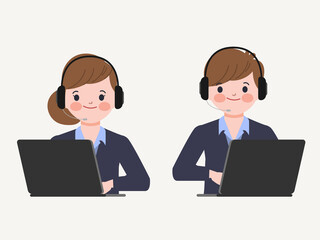 Customer service and call center character flat design. Flat cartoon character design.	