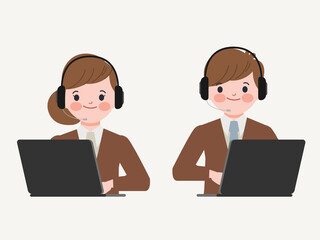 Customer service and call center character flat design. Flat cartoon character design.	