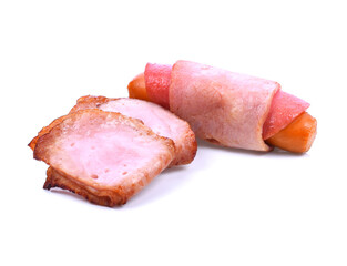 sausages wrapped in bacon, isolated on white background