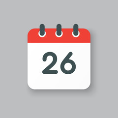 Vector icon calendar day number 26, 26th day month