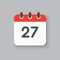 Vector icon calendar day number 27, 27th day month