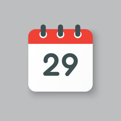 Vector icon calendar day number 29, 29th day month