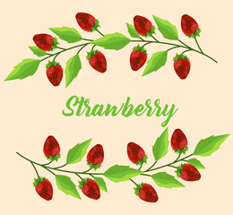 fresh strawberries fruits poster with lettering