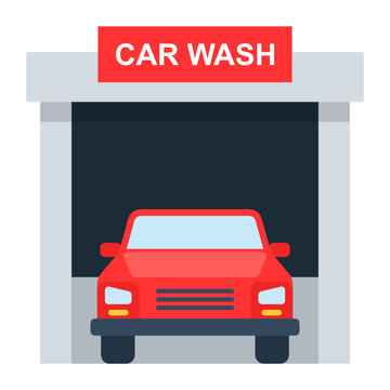 Touchless InBay Automatic Car Water Washed, Mechanically with conveyorized equipment, covid car wash and cleaning service Symbol on white background, Vehicle disinfection Sign,