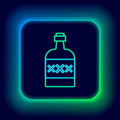 Glowing neon line Tequila bottle icon isolated on black background. Mexican alcohol drink. Colorful outline concept. Vector.