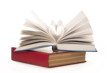 The book opens, and the book page rolls into the heart selective focus and with a very shallow depth of field