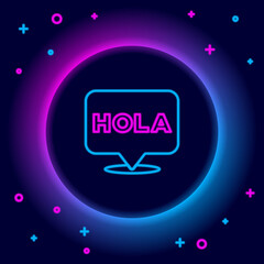Glowing neon line Hola icon isolated on black background. Colorful outline concept. Vector. © vector_v