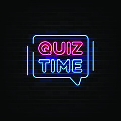 Quiz Time Neon Signs Vector. Design Template Neon Style