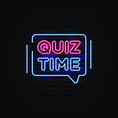 Obraz premium Quiz Time Neon Signs Vector. Design Template Neon Style