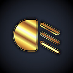 Gold High beam icon isolated on black background. Car headlight. Vector.