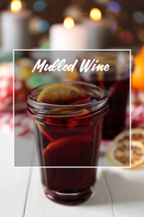 Jar of delicious mulled wine on table
