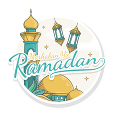 hand drawn marhaban ya ramadan sticker style