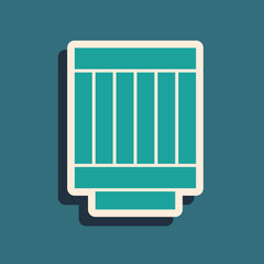 Green Car air filter icon isolated on green background. Automobile repair service symbol. Long shadow style. Vector.