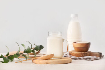 Mason jar of rice milk on table