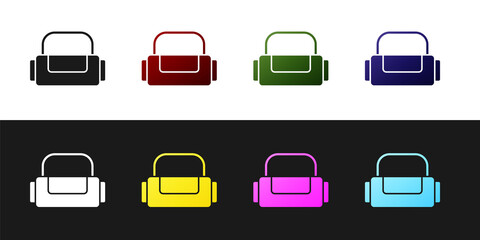Set Sport bag icon isolated on black and white background. Vector.